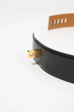 Black calfskin leather Collier de Chien 50 belt with gold-finish metal buckle