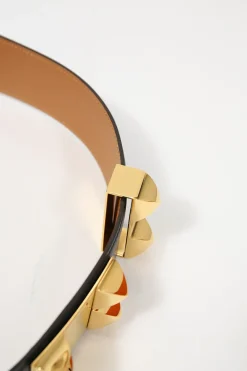 Black calfskin leather Collier de Chien 50 belt with gold-finish metal buckle