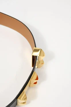 Black calfskin leather Collier de Chien 50 belt with gold-finish metal buckle