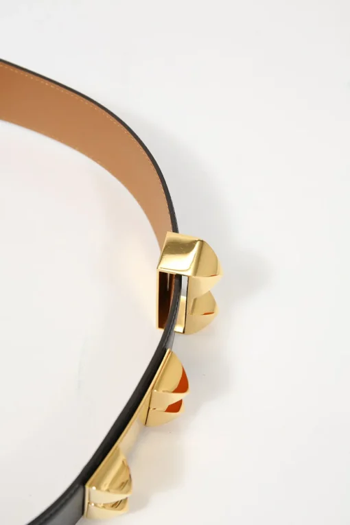 Black calfskin leather Collier de Chien 50 belt with gold-finish metal buckle