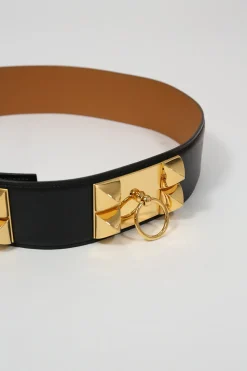 Black calfskin leather Collier de Chien 50 belt with gold-finish metal buckle