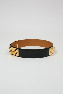 Black calfskin leather Collier de Chien 50 belt with gold-finish metal buckle