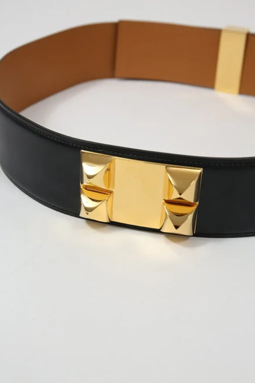 Black calfskin leather Collier de Chien 50 belt with gold-finish metal buckle