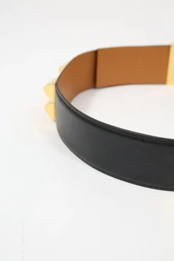 Black calfskin leather Collier de Chien 50 belt with gold-finish metal buckle