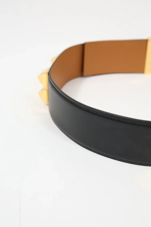 Black calfskin leather Collier de Chien 50 belt with gold-finish metal buckle