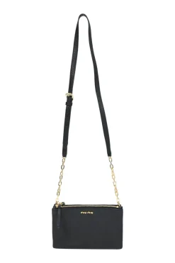 Black calfskin leather Vitello St.Dain Clutch bag with strap