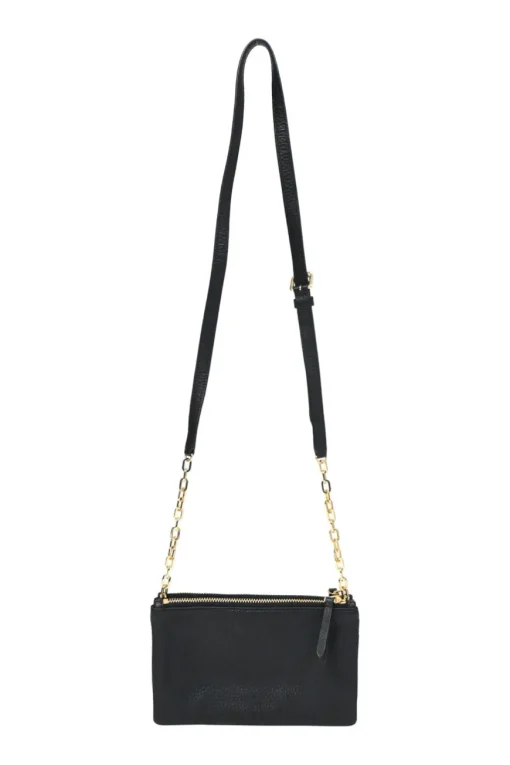 Black calfskin leather Vitello St.Dain Clutch bag with strap