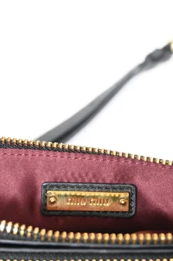 Black calfskin leather Vitello St.Dain Clutch bag with strap