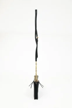 Black calfskin leather Vitello St.Dain Clutch bag with strap