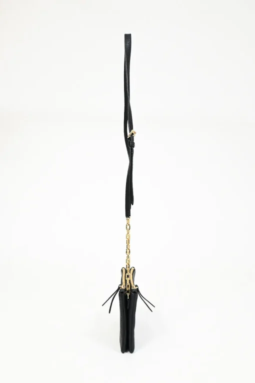 Black calfskin leather Vitello St.Dain Clutch bag with strap