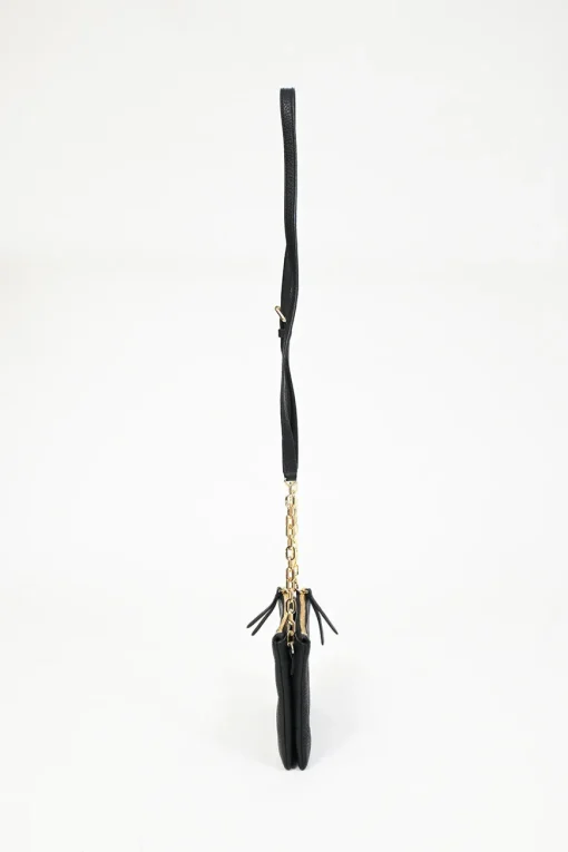 Black calfskin leather Vitello St.Dain Clutch bag with strap