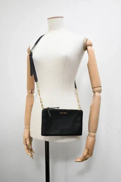 Black calfskin leather Vitello St.Dain Clutch bag with strap