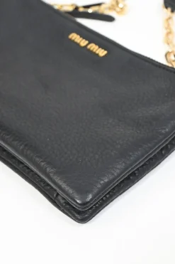 Black calfskin leather Vitello St.Dain Clutch bag with strap