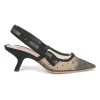 Black calfskin suede and nude dotted Swiss tulle J'Adior sling-back pump with rhinestone-embellished suede ribbon and flat bow