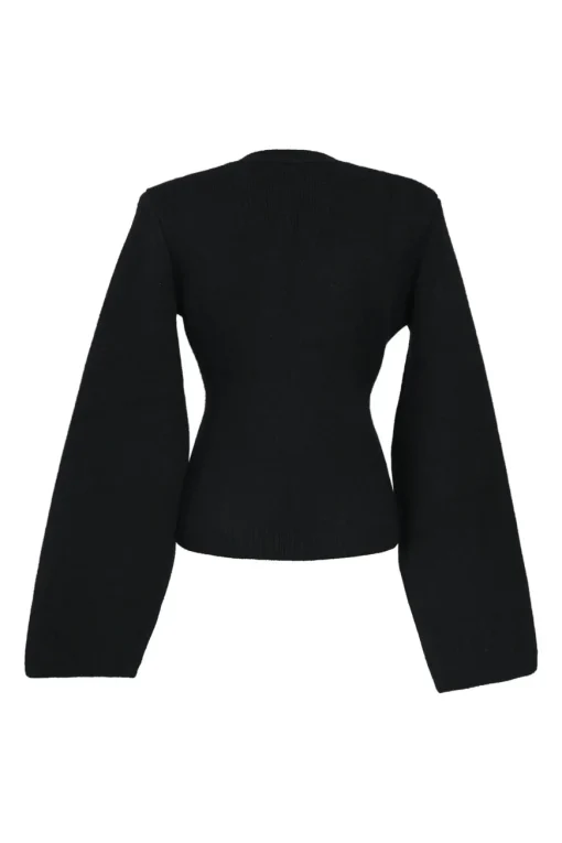 Black cashmere double knit button-front bell sleeve cardigan