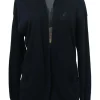 Black cashmere interlock jersey knit open-front cardigan