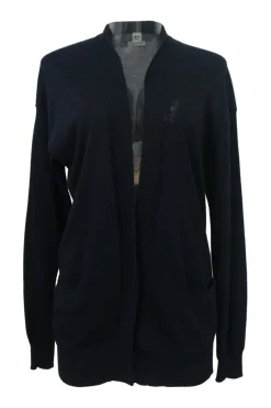 Black cashmere interlock jersey knit open-front cardigan