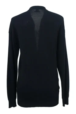 Black cashmere interlock jersey knit open-front cardigan