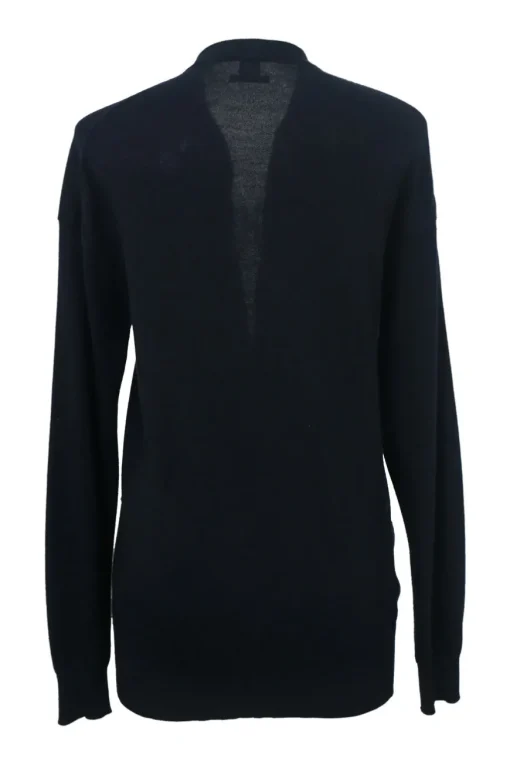 Black cashmere interlock jersey knit open-front cardigan