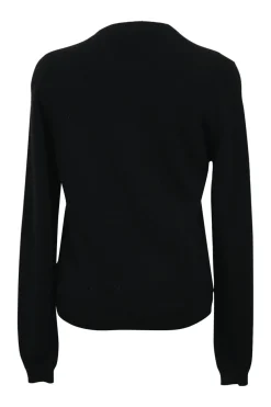 Black cashmere jersey knit two-piece set with crewneck vest and tonal button-front cardigan