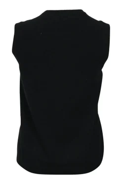 Black cashmere jersey knit two-piece set with crewneck vest and tonal button-front cardigan