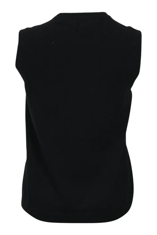 Black cashmere jersey knit two-piece set with crewneck vest and tonal button-front cardigan