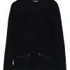 Black cashmere snap-front cardigan with zip pockets