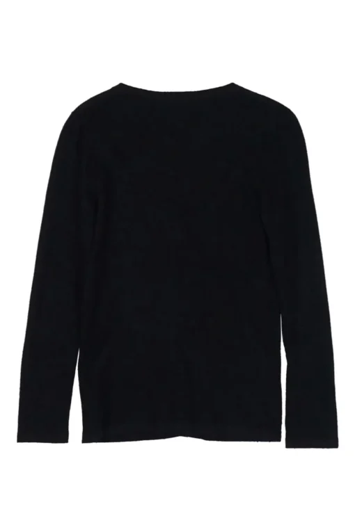 Black cashmere snap-front cardigan with zip pockets