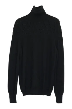 Black cashmere-blend fully-fashioned textured pointelle turtleneck sweater