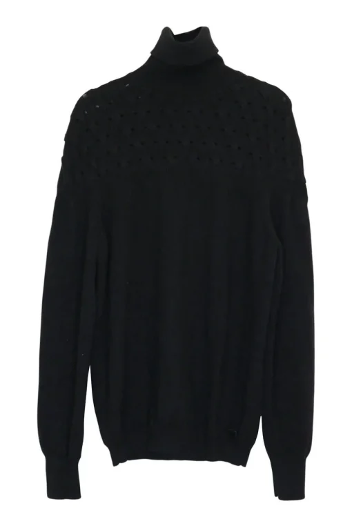 Black cashmere-blend fully-fashioned textured pointelle turtleneck sweater