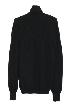 Black cashmere-blend fully-fashioned textured pointelle turtleneck sweater