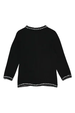 Black cashmere-cotton blend cardigan jacket with bouclé knit edges and Coco Mark shank buttons