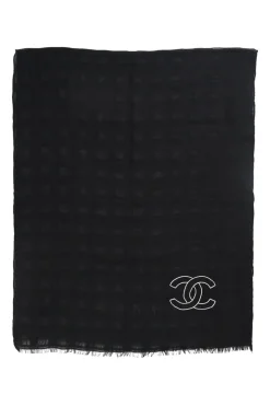 Black cashmere-silk blend fringe shawl