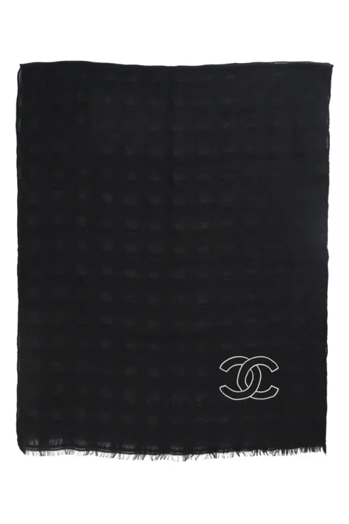 Black cashmere-silk blend fringe shawl