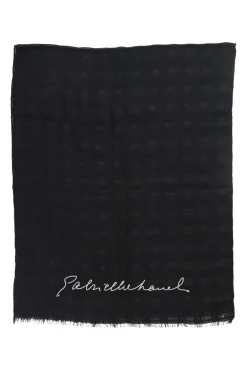 Black cashmere-silk blend fringe shawl