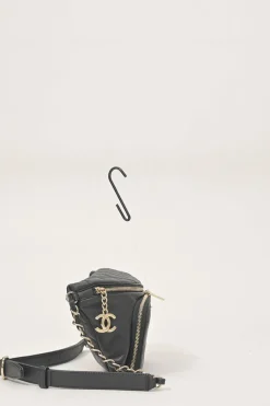 Black caviar leather double pocket waist bag