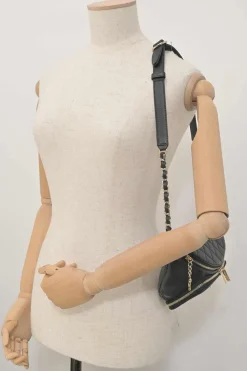 Black caviar leather double pocket waist bag