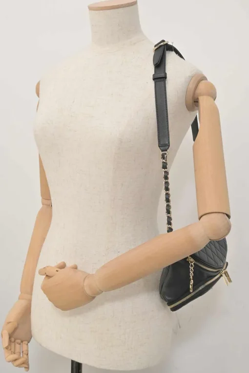Black caviar leather double pocket waist bag