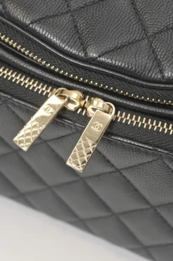 Black caviar leather double pocket waist bag