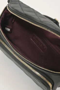 Black caviar leather double pocket waist bag