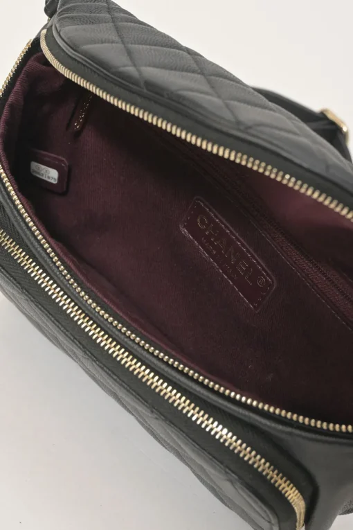 Black caviar leather double pocket waist bag