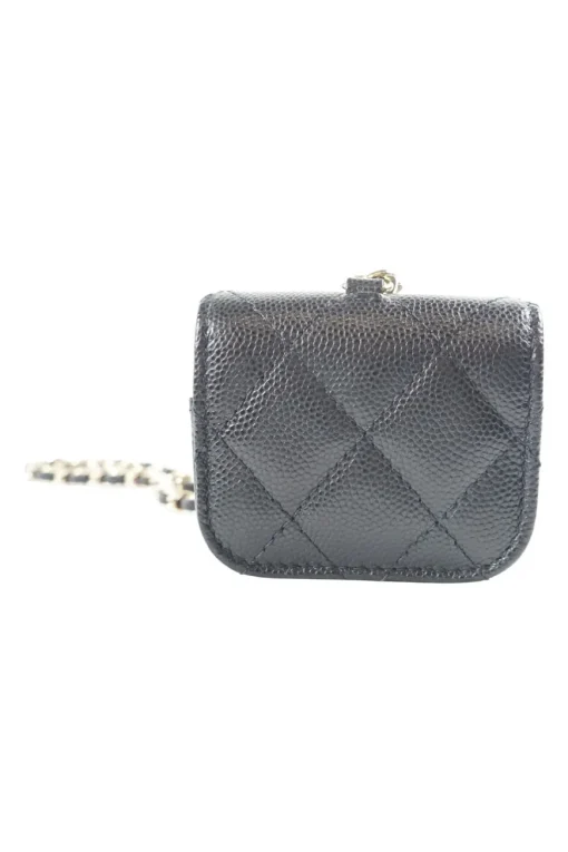 Black caviar leather quilted airpod pro case with detachable shoulder chain