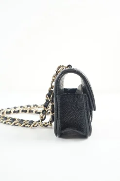 Black caviar leather quilted airpod pro case with detachable shoulder chain