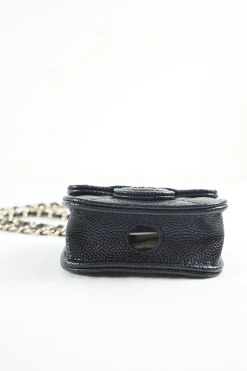 Black caviar leather quilted airpod pro case with detachable shoulder chain