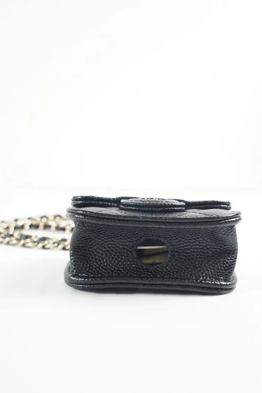 Black caviar leather quilted airpod pro case with detachable shoulder chain