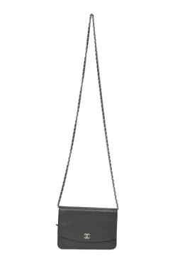 Black caviar leather Sevruga wallet on chain