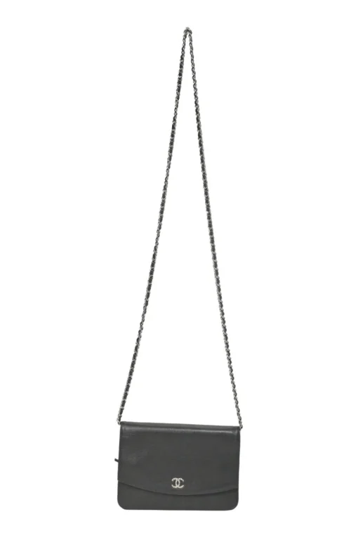 Black caviar leather Sevruga wallet on chain