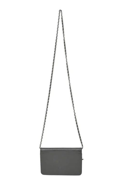 Black caviar leather Sevruga wallet on chain