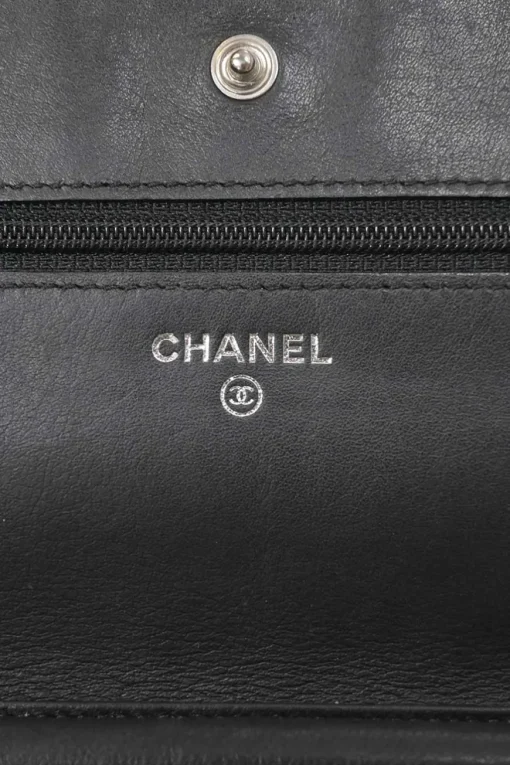 Black caviar leather Sevruga wallet on chain