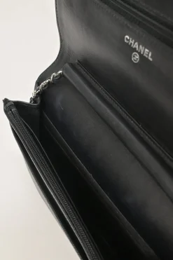 Black caviar leather Sevruga wallet on chain